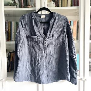 Mote Notch Neck Crepe Gauze Tunic Blouse